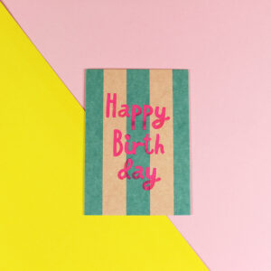 Ava&Yves - Postkarte Happy Birthday - petrol/rosa Neon Pink