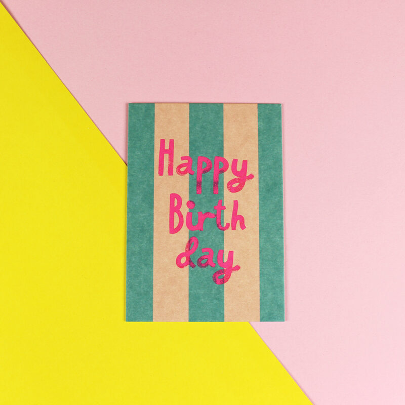 Ava&Yves - Postkarte Happy Birthday - petrol/rosa Neon Pink