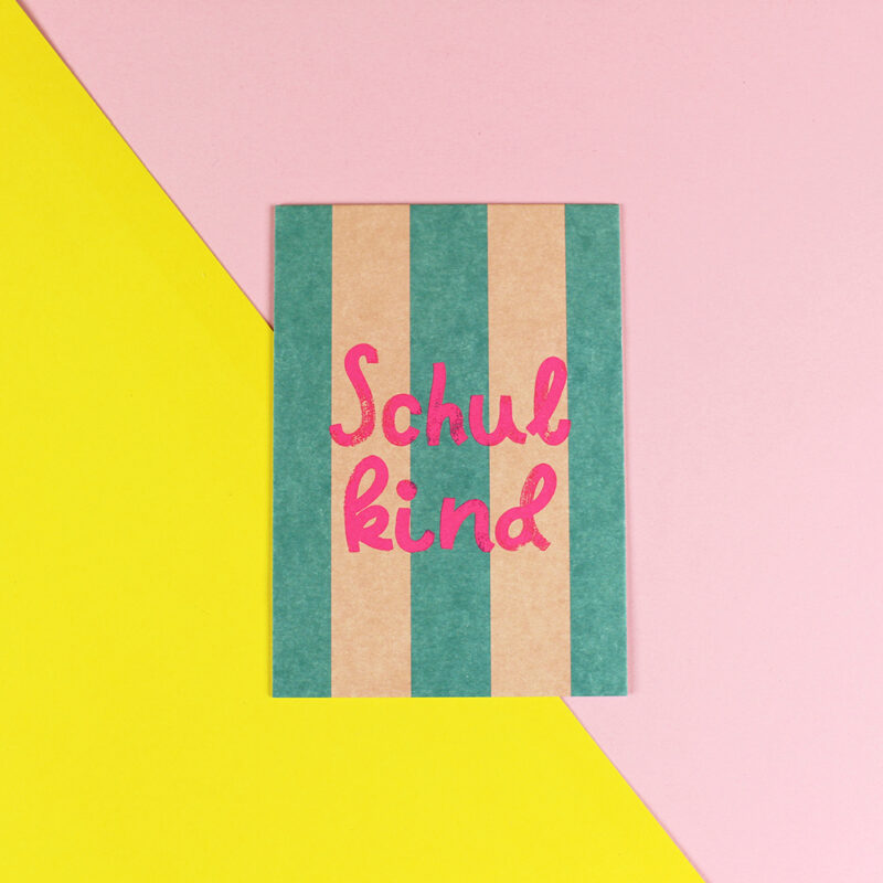 Ava&Yves - Postkarte Schulkind petrol/rosa - Neon Pink