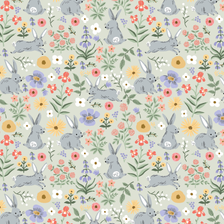 Cotton&Steel Fabrics - Easter - Bunny Floral - Green Cotton&Steel Fabrics - Easter - Bunny Floral - Green