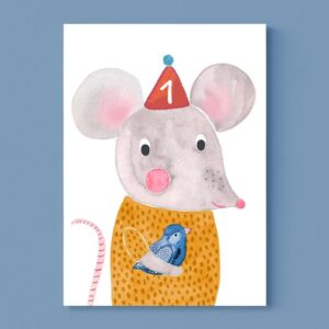 Frau Ottilie - Geburtstagskarte Zahl (1. Geburtstag mit Maus)