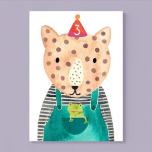 Frau Ottilie - Geburtstagskarte Zahl (3. Geburtstag mit Leopard)