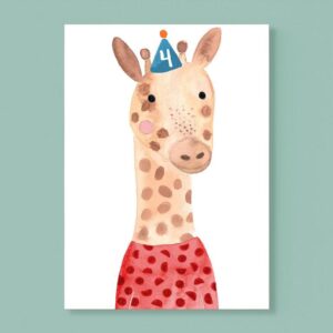 Frau Ottilie - Geburtstagskarte Zahl (4. Geburtstag mit Giraffe)