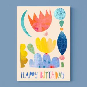 Frau Ottilie - Postkarte *Happy Birthday* (mit Blumenmuster)