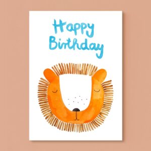 Frau Ottilie - Postkarte *Happy Birthday* mit Löwe