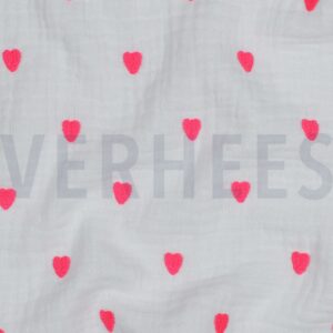 verhees textiles - Double Gauze Neon Hearts - weiß