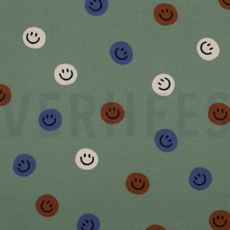 verhees textiles - Flannel Happy faces (grün)