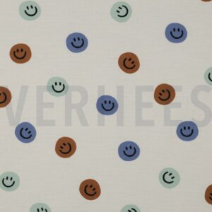 verhees textiles - Flannel Happy faces (off-white / grün)