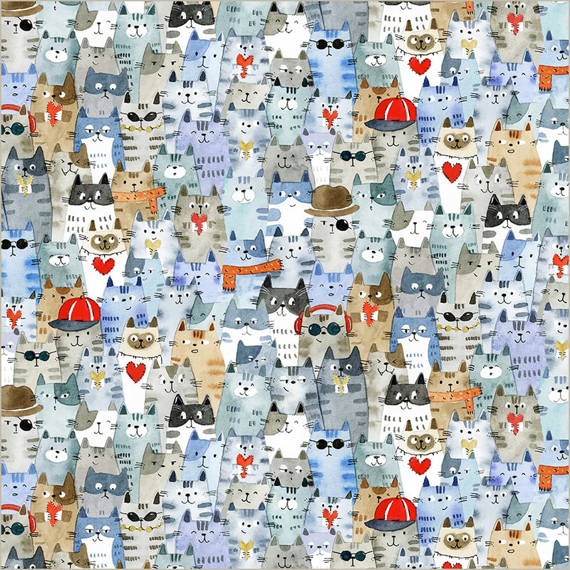 Windham Fabrics - Cats around town - dusty blue Windham Fabrics - Cats around town - dusty blue